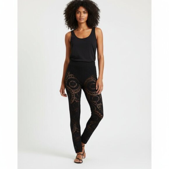 H&M Women's Lace Leggings Tights Skinny Leg Full length Sheer Mesh Black Small - Picture 3 of 15